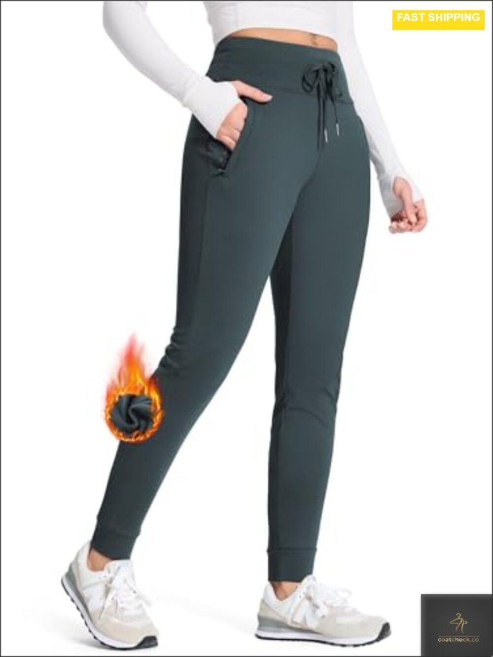 Tall Fleece Lined Joggers Water Resistant Hiking Pants with Zipper Pockets
